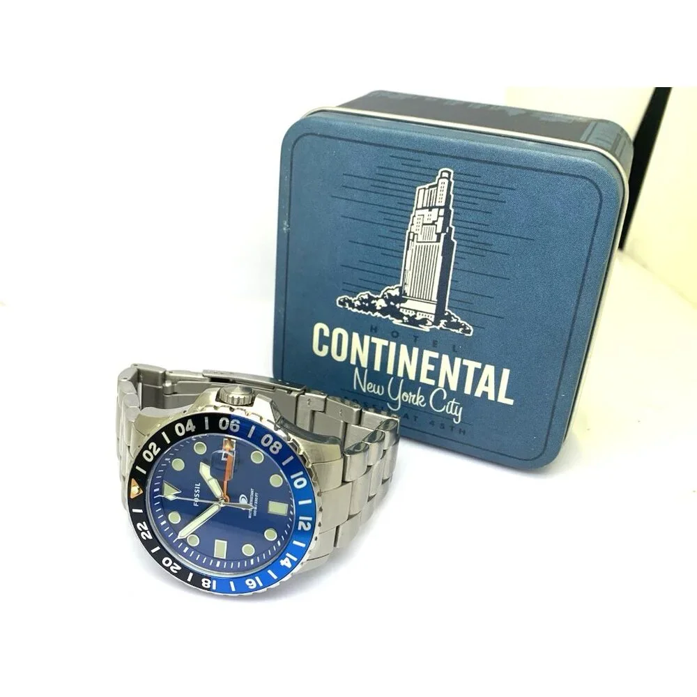 Fossil Men's Watch FS5991 GMT Quartz Blue Dial Silver Stainless Steel 46mm